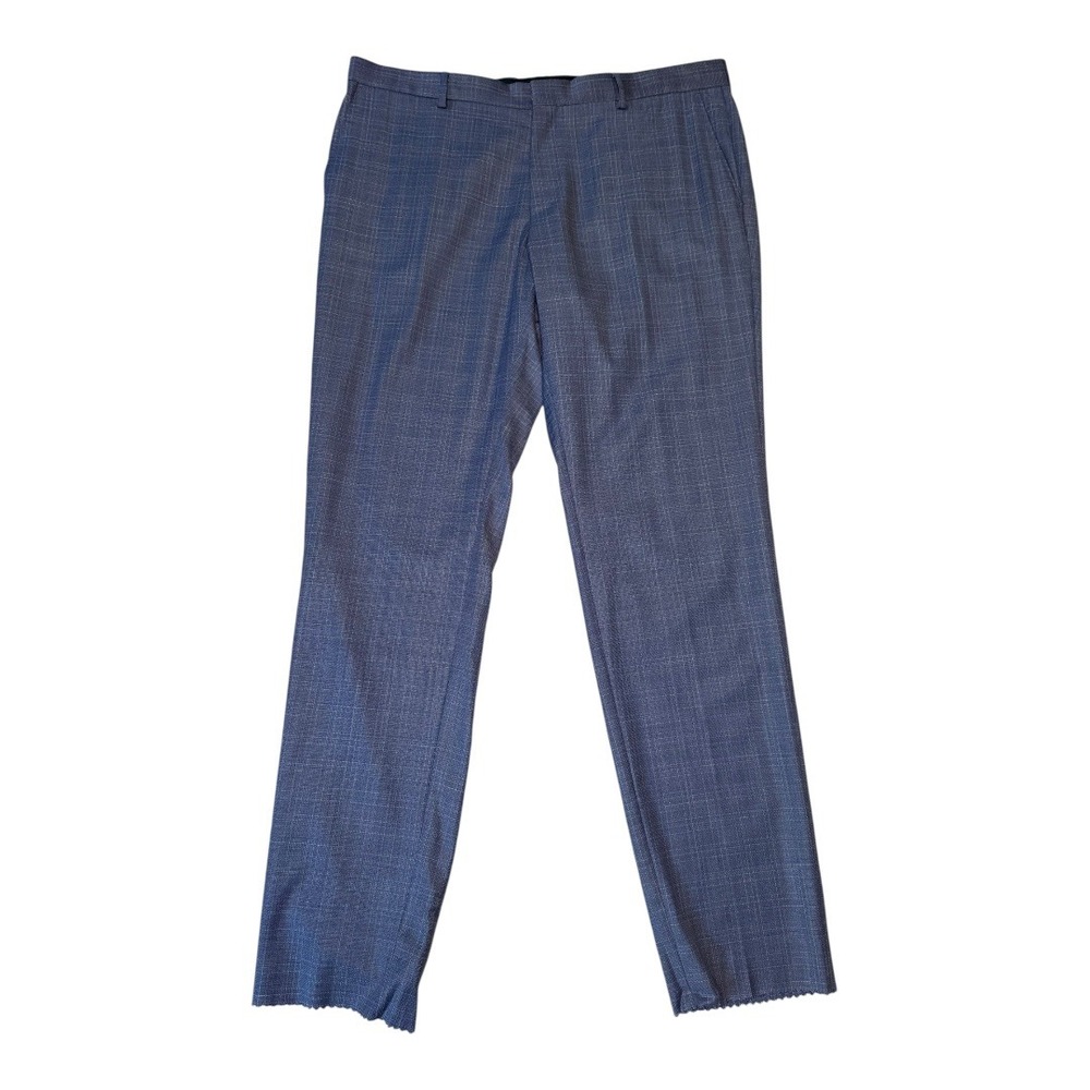 Hugo Boss Wool Dress Pants Blue Plaid‎ Slim Fit Business Casual 46R
